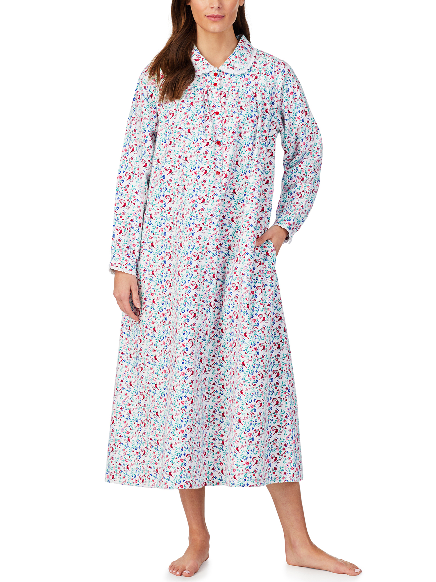 Lanz Of Salzburg Women's Long Sleeve Flannel Nightgown - Cozy Cotton Gown With Peter Pan Collar & Lace Trim - View #11