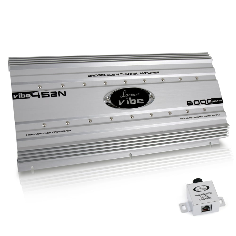 Lanzar 6000W 4-Channel MOSFET Vehicle Audio Amplifier with Bass Knob