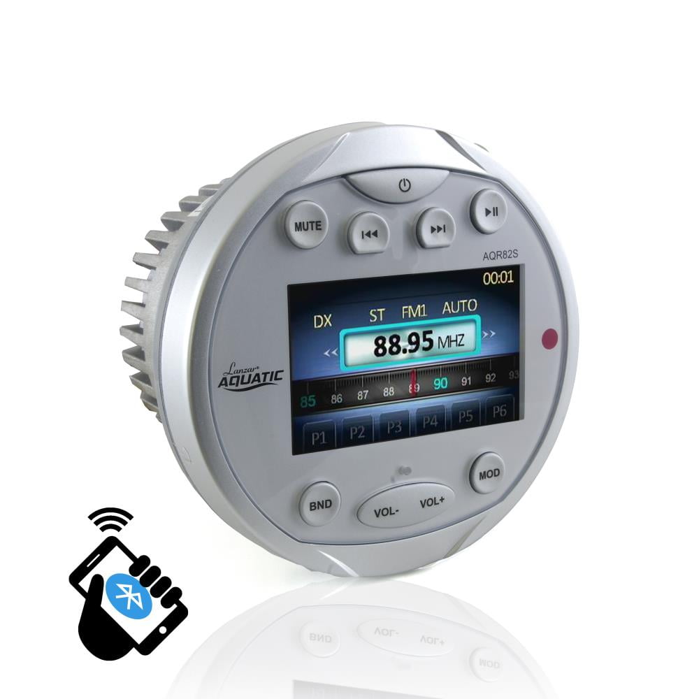 Lanzar Waterproof Marine Stereo Receiver - 4x28 W Round Boat In-Dash Radio System AQR82S (SILVER)