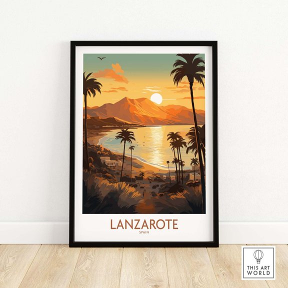 Lanzarote Art Print Golden Sunset Over Mountains Travel Wall Decor