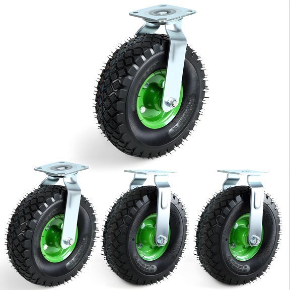 Lanzxjv 10 Inch Pneumatic Casters Set of 4, 2 Swivel And 2 Rigid, Heavy Duty Rubber Caster Wheels for Workbench, Cart, Trolley, Wagon And Shelves, Max Load 771lbs