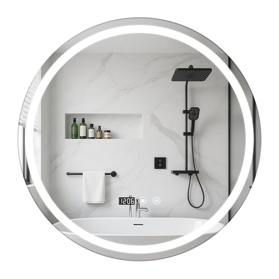 Lanzxjv 24" LED Round Bathroom Mirror, Anti-fog Makeup Vanity Mirror with Touch Switch, Wall-Mounted Mirror with LED Light