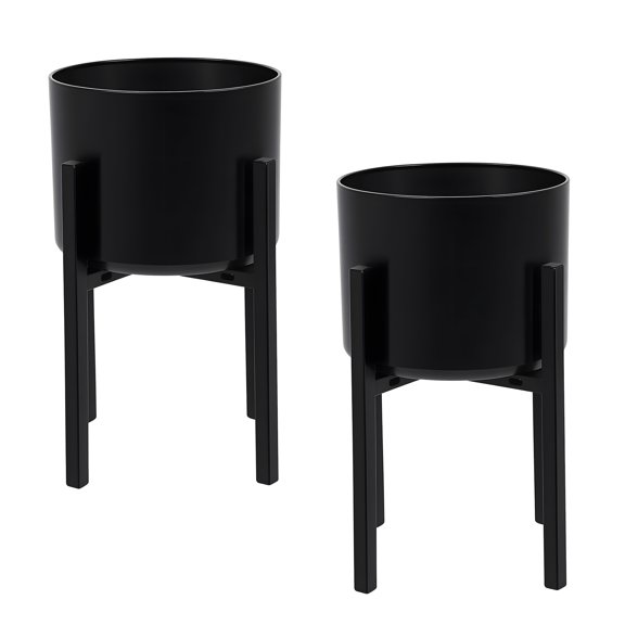 Lanzxjv 2Pcs Plant Pots Stand, 8-16inch Adjustable Four-legged Flower Stand with 12inch Iron Flower Pot, Iron Floor-standing Flower Rack, Nordic Style Plant Stand for Living Room, Office, Garden