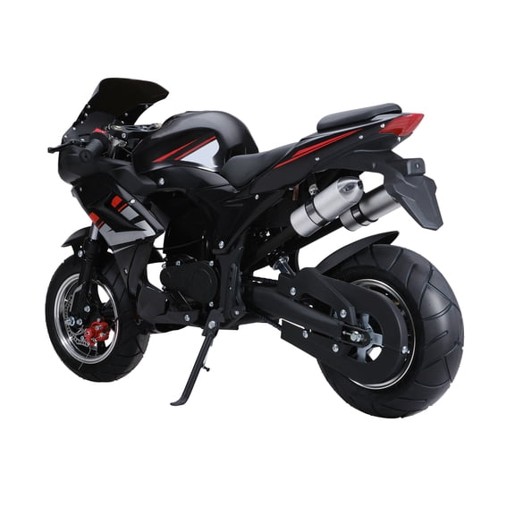 Lanzxjv 49cc 4-Stroke Pocket Rocket Motorcycle, 8 Inch Wheels Mini Motorcycle, Gas Pocket Motorbike with Front Rear Disc Brakes, Dual Headlights