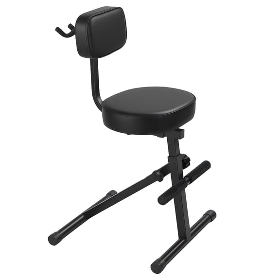 Lanzxjv Adjustable Guitar Stool with Backrest & Footrest, Foldable Padded Seat for Electric Guitar Violin Bass, Integrated Guitar Holder for Home Studio & Performances