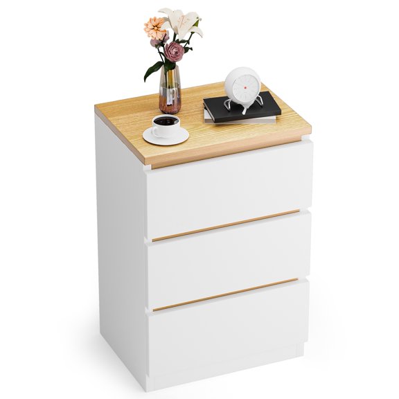 Lanzxjv Bedside Table, Bedroom Nightstand, Rustic End Table with 3 Drawers, Couch Table Wooden Bedside Table for Living Room