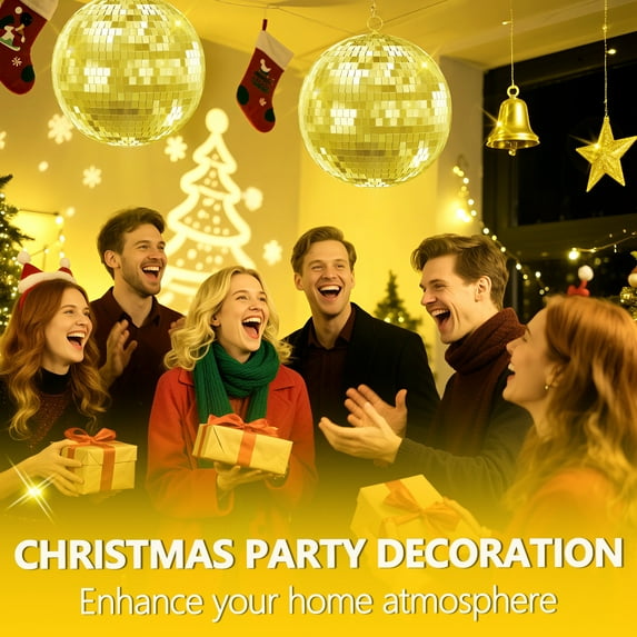 Lanzxjv Disco Ball, 12"/16"/20" Mirror Disco Ball for DJ Club Party Live Stage Wedding Home Decor, Light Effect Mirror Ball with Hanging Ring (Goden, Pink)