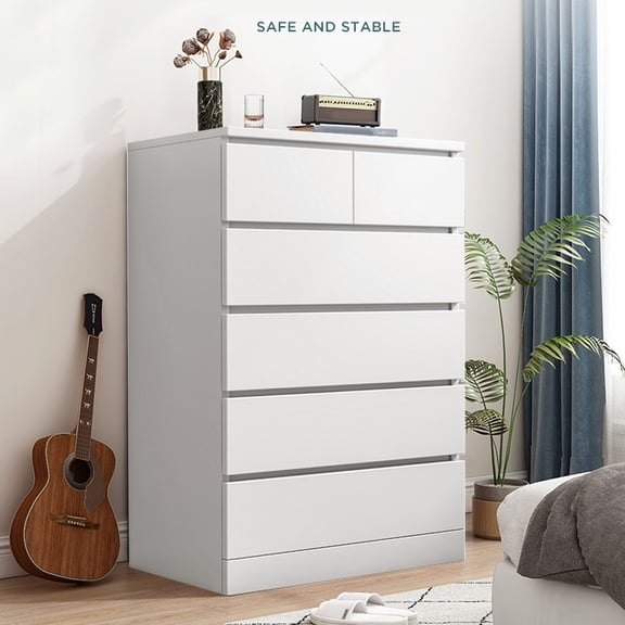 Lanzxjv Dresser, White Dresser, Bedroom Dresser & Chests of Drawers, Tall Dresser with 6 Wood Drawers, Large Wood Dresser for Bedroom Closet, White