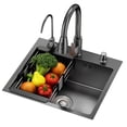 thumbnail image 1 of Lanzxjv Kitchen Sink, Black Drop-in Dishwash Sink, Stainless Steel Single Bowl Sink, Kitchen Sink Faucet Combo Set, Corner Kitchen Workstation Sink, 1 of 6