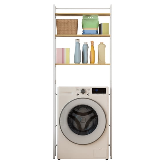 Lanzxjv Medium Over Washer and Dryer Shelves, 3-Tiers Bathroom Storage Shelf, Washing Machine Storage Utility Rack, Laundry Room Storage and Organizer Standing Shelf