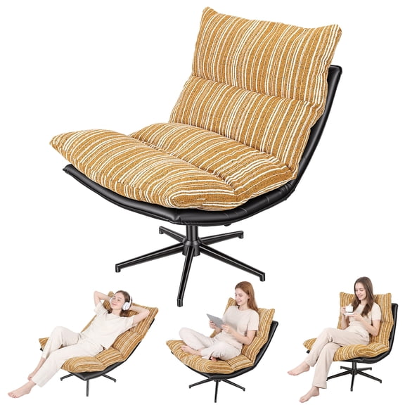 Lanzxjv Rocking Swivel Accent Chair, Oversized Comfy Reading Chair with 360-degree Swiveling, 3 Levels Adjustable Backrest, Ergonomic Reclining Lounge Chair for Living Room, Bedroom, Office