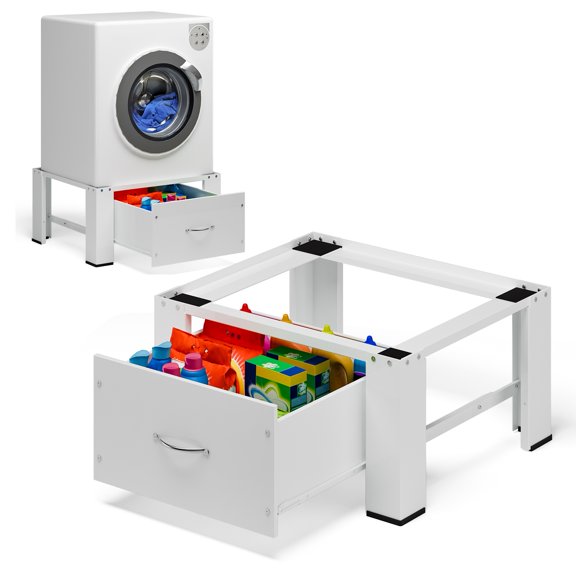 Lanzxjv Washing Machine Stand, Laundry Pedestal for Washer and Dryer, Universal Laundry Pedestal with Wheels, Heavy Duty Metal Washing Machine Base Stand with Drawer