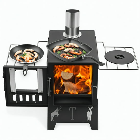Lanzxjv Wood Burning Stove, Folding Portable Wood Stove, Tent Stove for Heating, Camping Stove include Pipes