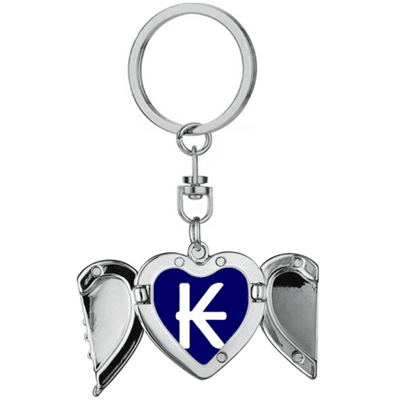 Lao Currency Symbol Kip LAK Heart Angel Wing Key Chain Holder