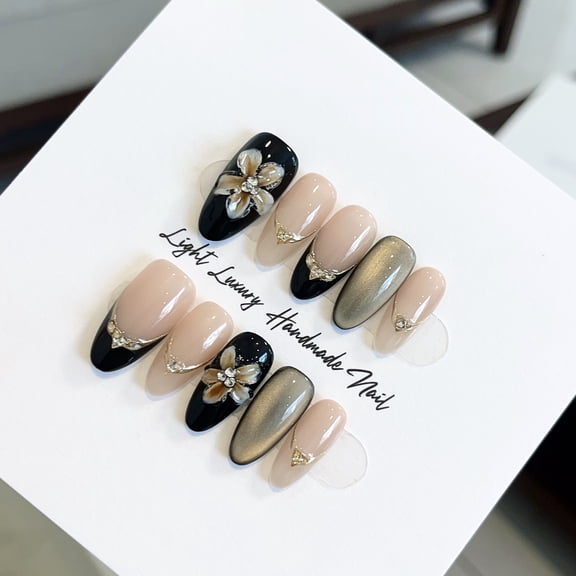 Lao Qian Feng Binghua Cat's Eye French Phototherapy Purely Handmade Wearing Nail Smudging Advanced Sense Nail Patch