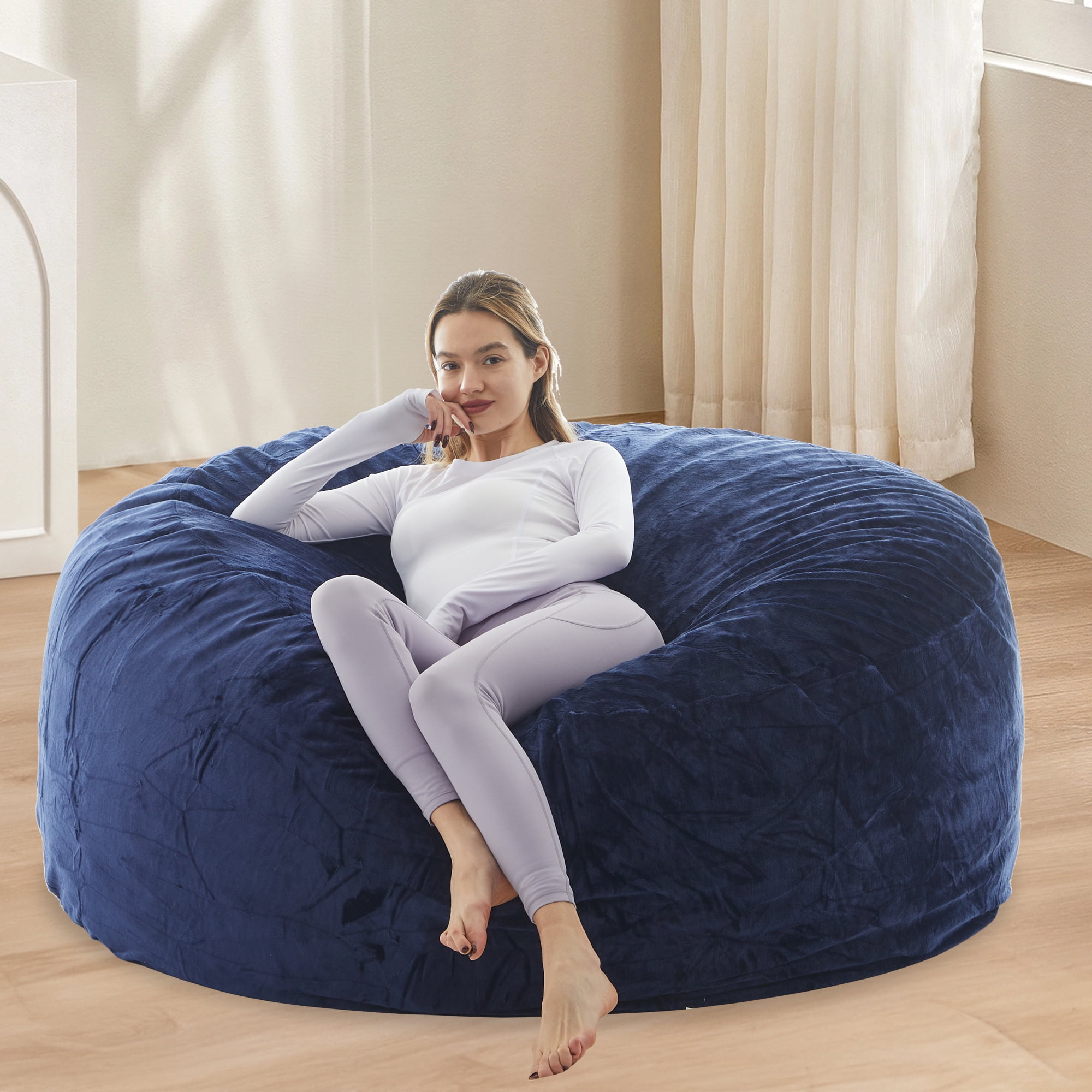 LaoGeoRon 4ft Adult Bean Bag Chairs with Filler Included,Memory Foam Beanbags with Removable Washable Flannel Cover
