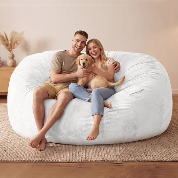 LaoGeoRon 7ft Bean Bag Chair for Adults with Filling,Memory Foam Giant Bean Bag Couch with Removable Washable Flannel Cover
