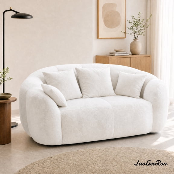 LaoGeoRon Bean Bag Chair for Adults, Memory Foam Loveseat Bean Bag Chair with Throw Pillows, Soft Boucle Fabric, Armrests and Deep Seat