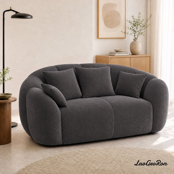 LaoGeoRon Bean Bag Chair for Adults, Memory Foam Loveseat Sofa with Throw Pillows, Soft Boucle Fabric Cover, Armrests and Deep Seat
