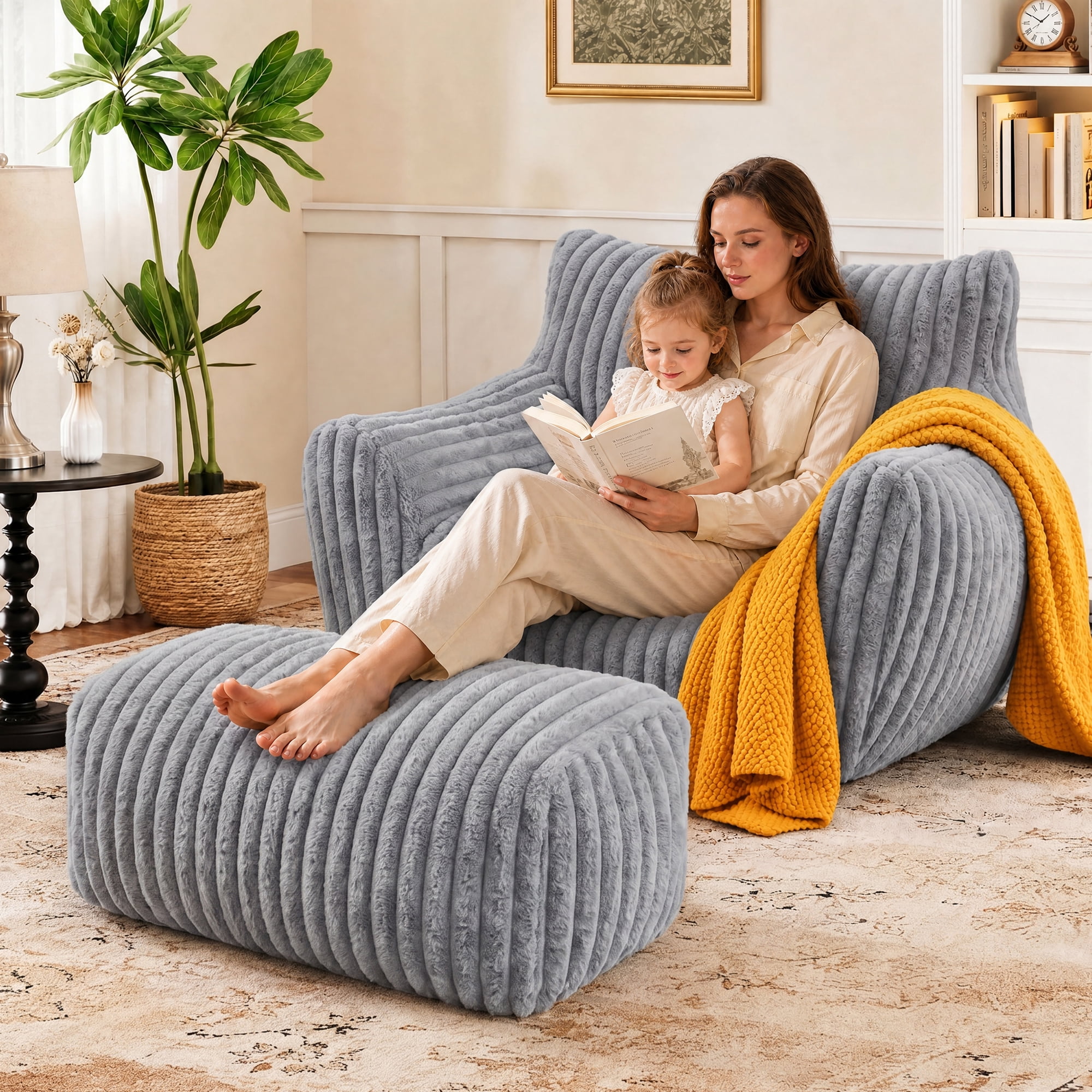 LaoGeoRon Bean Bag Chair Footrest High Density Shredded Foam Filled Bean Bag Sofa Armrests Removable Washable Cover Suitable Living Rooms Bedrooms Gr: What to Expect