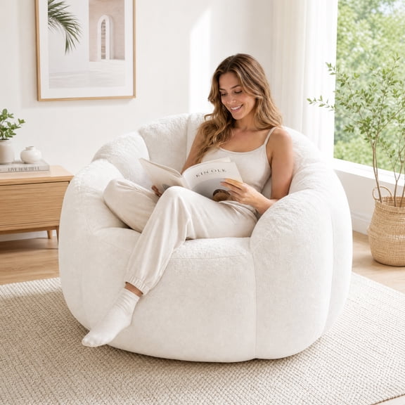 LaoGeoRon Bean Bag Chair for Adults, Memory Foam Bean Bag Chair with Soft Plush Cover, Armrests and Deep Seat, Cozy Lounge Sofa