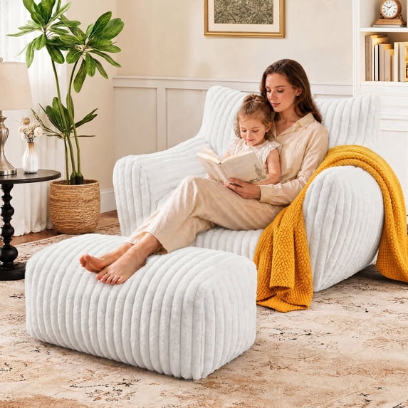 LaoGeoRon Bean Bag Chair for Adults with Footrest,Memory Foam Filled Giant Bean Bag Sofa Ottoman with Armrests,Bean Bag Removable Washable Cover
