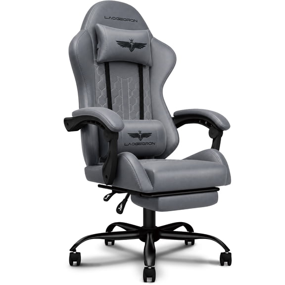 LaoGeoRon Gaming Chair, Ergonomic Computer Gaming Chair with Footrest, Headrest and Lumbar Support, Height Adjustable Desk Chair with 360° Swivel Seat for Office,Gaming