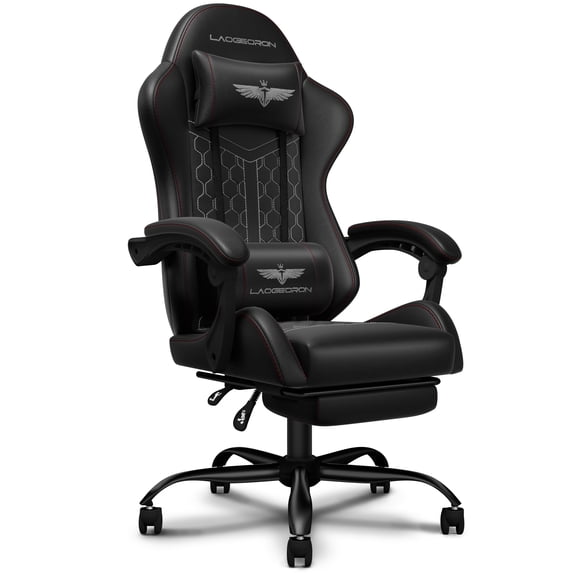 LaoGeoRon Gaming Chair, Ergonomic Computer Gaming Chair with Footrest, Headrest and Lumbar Support, Height Adjustable Desk Chair with 360° Swivel Seat for Office,Gaming