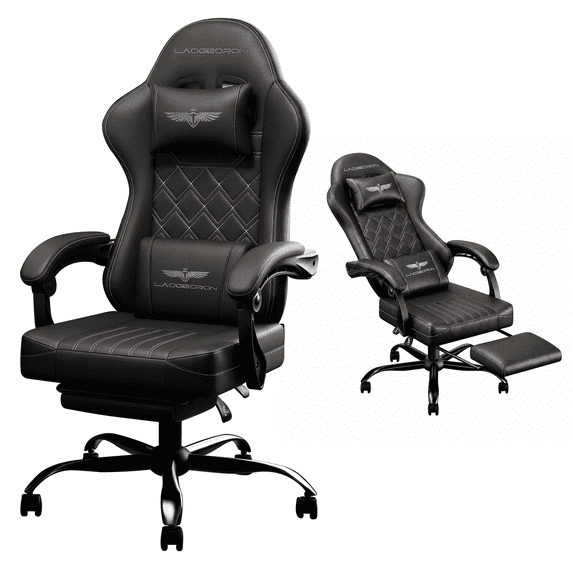 LaoGeoRon Gaming Chair with Footrest, Comfortable Ergonomic PC Gaming Chair with Headrest and Lumbar Support, High Back, Widen Seat, Adjustable Armrests
