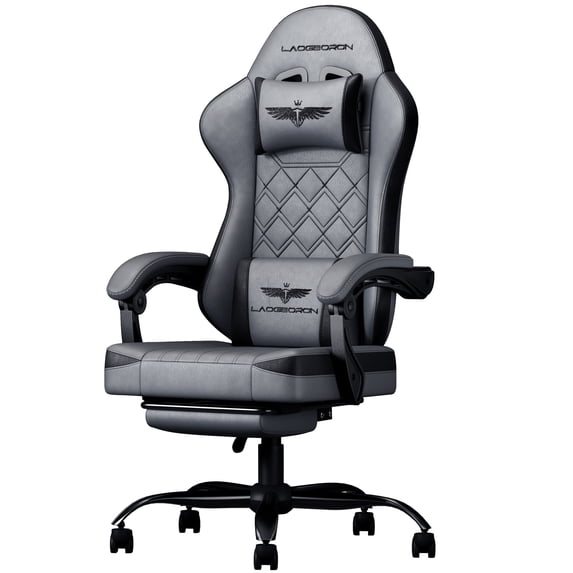 LaoGeoRon Gaming Chairs for Adults with Footrest, Ergonomic PC Gaming Chair with Headrest and Lumbar Support, High Back, Widen Seat, Adjustable Armrests