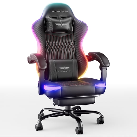 LaoGeoRon RGB Gaming Chair with LED Lights and Foot Rest, Ergonomic Video Game Chair with Headrest and Lumbar Support,High-Back Big and Tall PC Gaming Chair