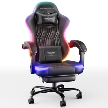 LaoGeoRon LED Gaming Chairs for Adult with Footrest, RGB Ergonomic Gaming Chair with Lights, Headrest, Lumbar Support, Wide Gamer Chair