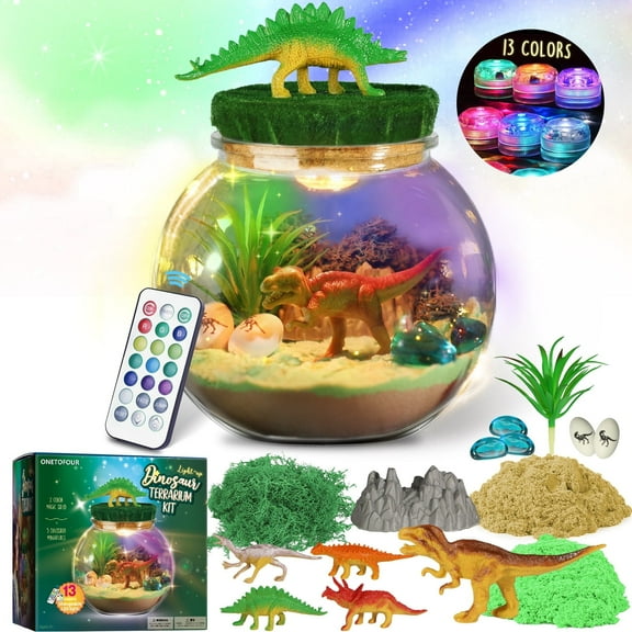Dinosaur Terrarium Kit for Kids - Dinosaur Gifts for Boys - Christmas Birthday Gift for Boys Ages 4 5 6 7 8-12 Year Old - DIY Dinosaur Toys for Boys - Arts and Crafts Kit for Kids