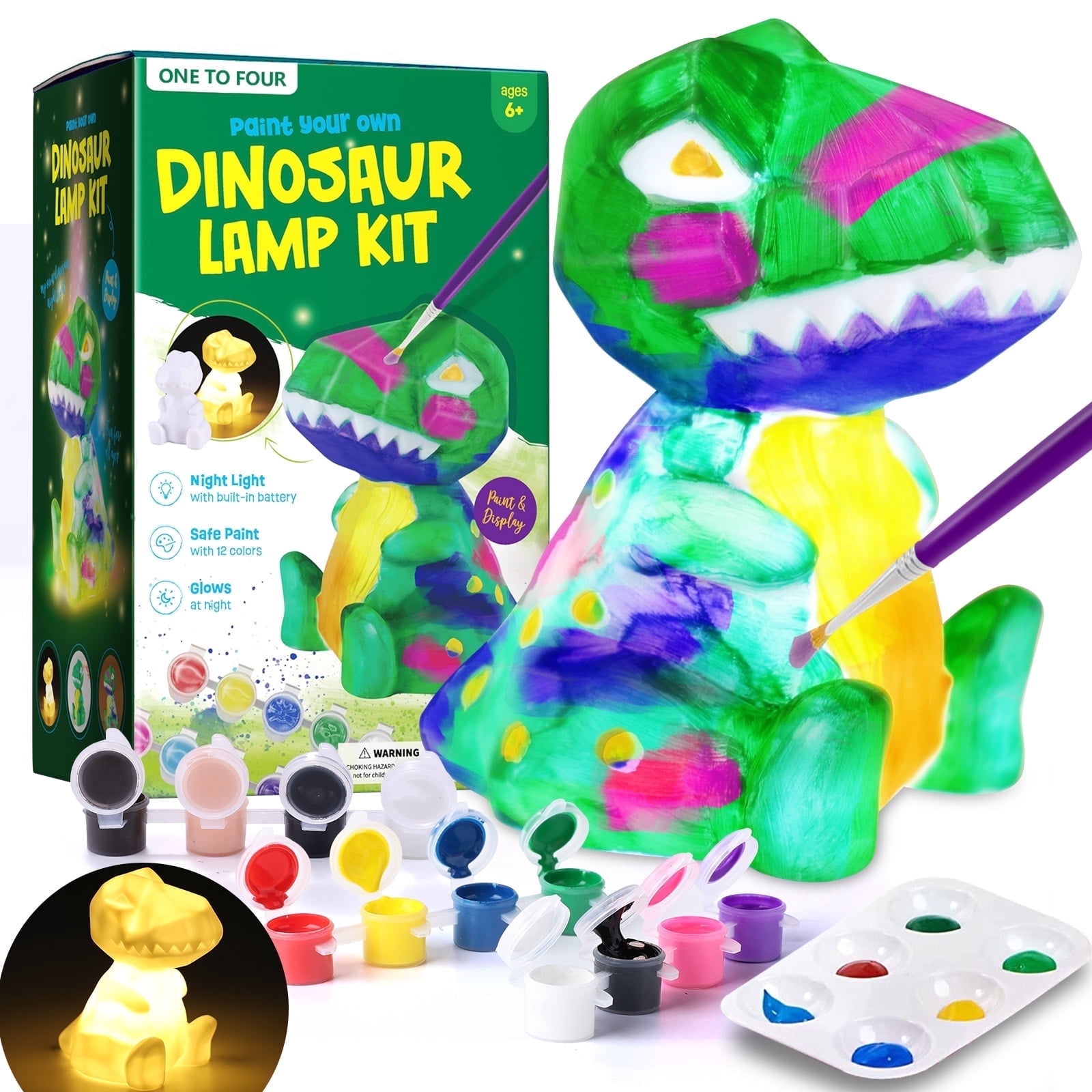 Paint Your Own Dinosaur Lamp Kit, Kids Arts & Crafts Painting Kit, Dinosaur Toys for Boys Girls Kids, School Activities, Party Holiday Birthday Gifts for Girls Boys Aged 6+
