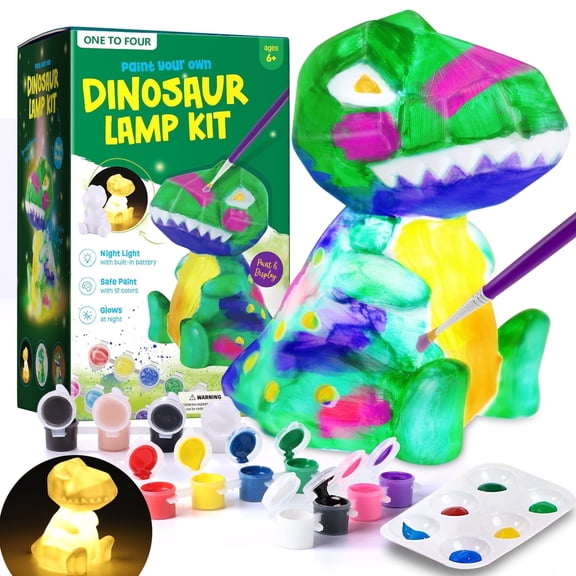 Paint Your Own Dinosaur Lamp Kit, Kids Arts & Crafts Painting Kit, Dinosaur Toys for Boys Girls Kids, School Activities, Party Holiday Birthday Gifts for Girls Boys Aged 6+