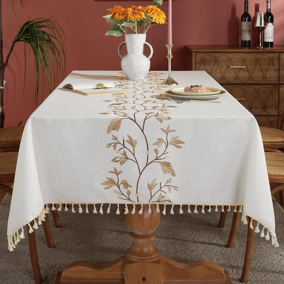 Laolitou Cotton Linen Waterproof Tablecloth for Dining Table Farmhouse Kitchen Rectangle Table Cloth 55x55 Inch