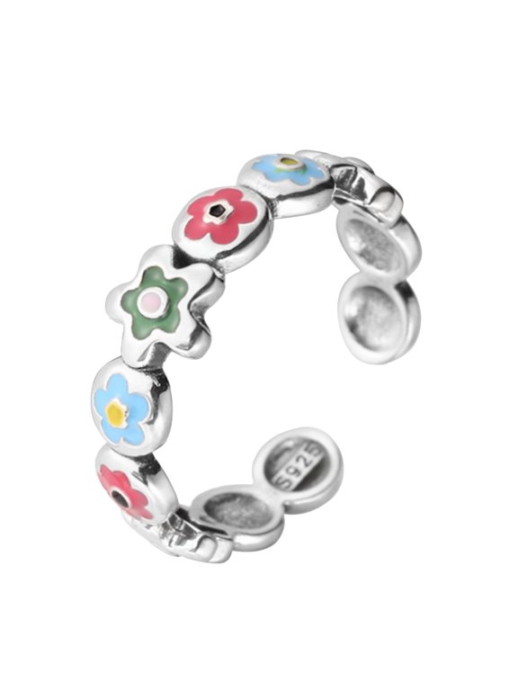 Colorful Oil Dripping Flower Open Adjustable Ring