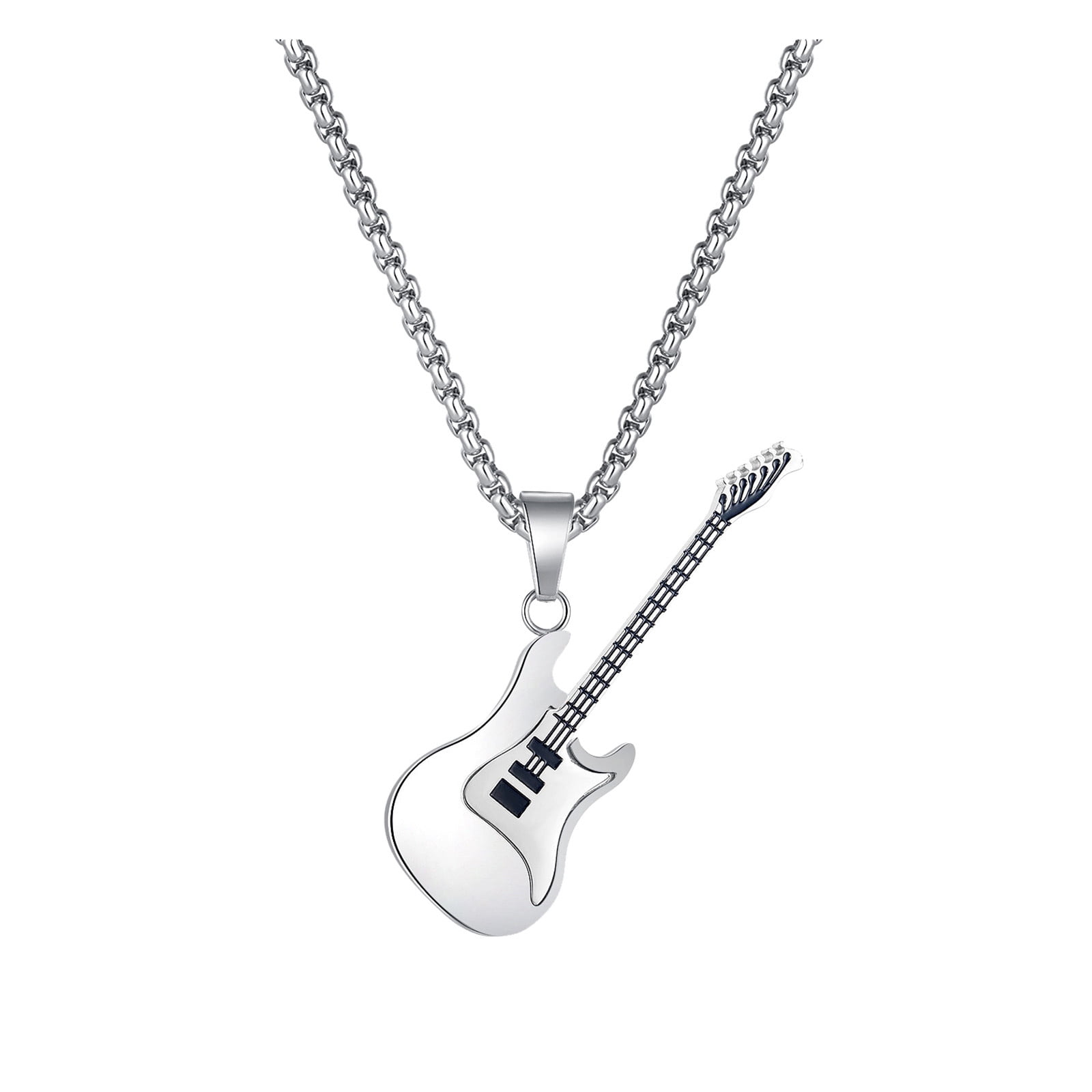 Trendy Stainless Steel Rock Guitar Pendant Punk Music Link Chain Necklace main image 1
