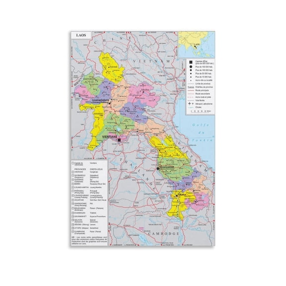 Laos Map Posters Home Decor Poster Wall Art Hanging Picture Print Bedroom Decorative Painting Posters Room Aesthetic 08x12inch(20x30cm)