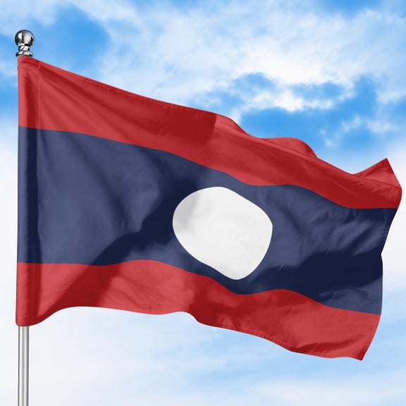 Laos Outdoor Flag (2x3ft) by DreamController - Durable, Fade-Resistant Polyester, Double-Stitched, Brass Grommets - HD Printed South East Asia Flag - Made in USA