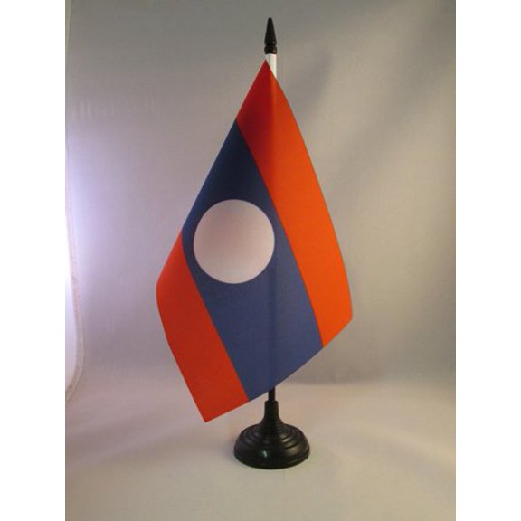 AZ Flag Laos Table Flag 6x8 in Laotian 100D Polyester Plastic Base 21x14 cm