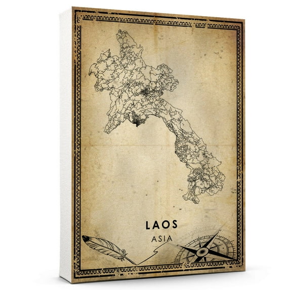 Laos Vintage Map Prints Canvas, Asia Map Art Canvas, Canvas, Laos Map City style vintage Canvas , Canvas Wall Art, Street Map Artwork Canvas