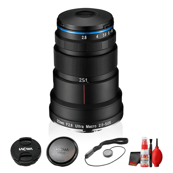 Laowa 25mm f/2.8 Ultra Macro Lens for Sony E | 2.5-5X Magnification, Manual Focus, Wide-Angle Design, Full Frame | Cleaning Kit, Cap Keeper