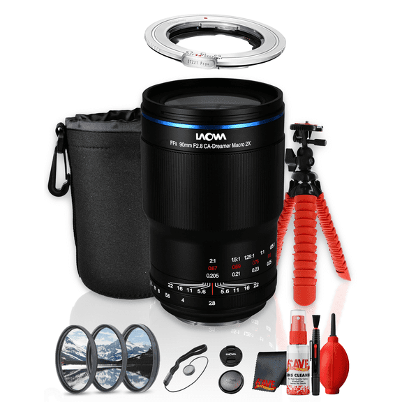 Laowa 90mm f/2.8 2x Ultra Macro APO Lens for Sony E | Manual Focus, 2:1 Magnification, 8" Min Focus | Megadap Adapter, Filter Kit, Flexible Tripod, Cleaning Kit, Lens Pouch, Cap Keeper