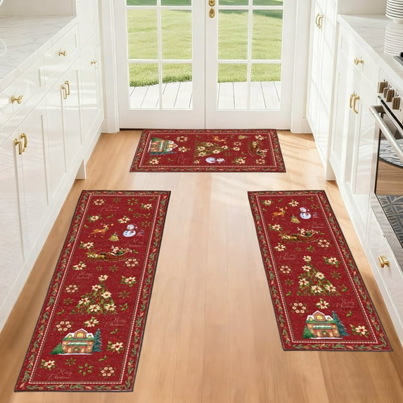 Laoyebaoho Christmas Kitchen Rugs Sets of 3, Kitchen Mats ,Bohemian Machine Washable Rugs Mats