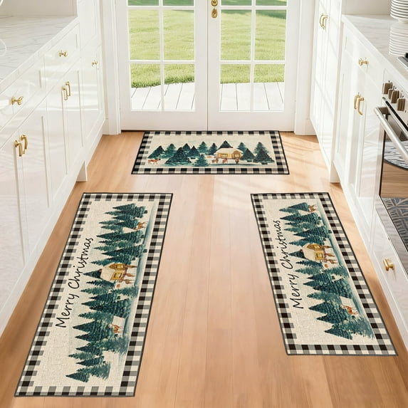Laoyebaoho Christmas Kitchen Rugs Sets of 3, Kitchen Mats ,Bohemian Machine Washable Rugs Mats