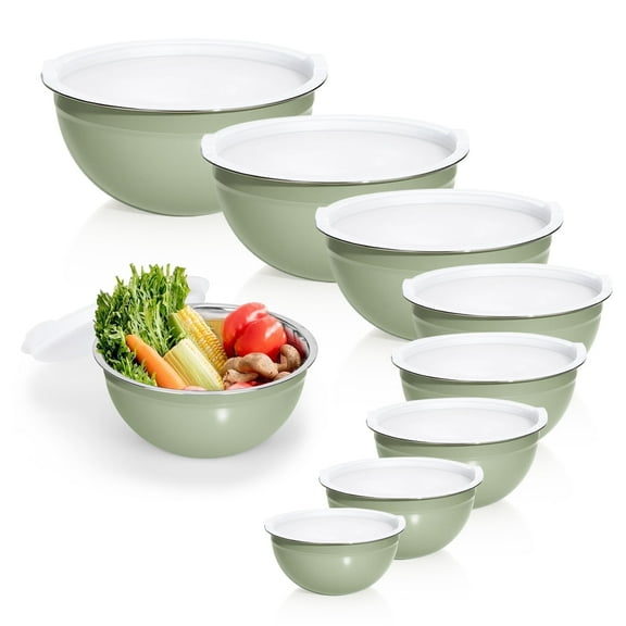 Laoyebaoho Mixing Bowls with Lids, 9Pcs Stainless Steel Nesting Mixing Bowls for Kitchen,Great for Cooking, Green