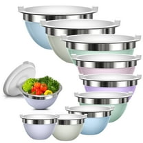 Laoyebaoho Stainless Steel Mixing Bowls with Lids, 9 Pcs Metal Nesting Mixing Bowls for Kitchen,Great for Cooking, Baking, Serving