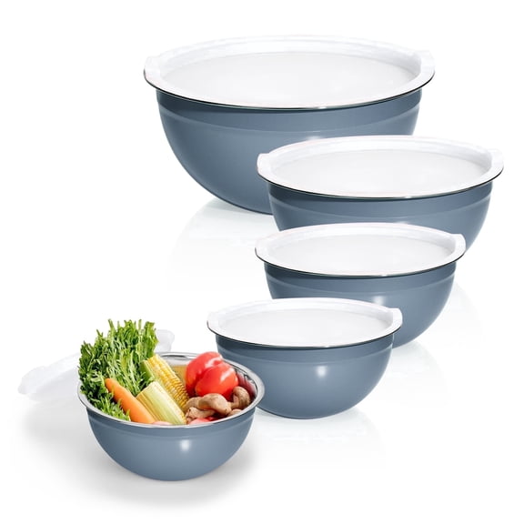 Laoyebaoho Stainless Steel Mixing Bowls with Lids, 5 Pcs Mixing Bowls for Kitchen,Blue