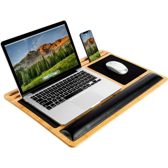 Bamboo Pro Lap Board with Wrist Rest, Mouse Pad, and Phone Holder - Natural - Fits up to 17.3 Inch Laptops and Most Tablets